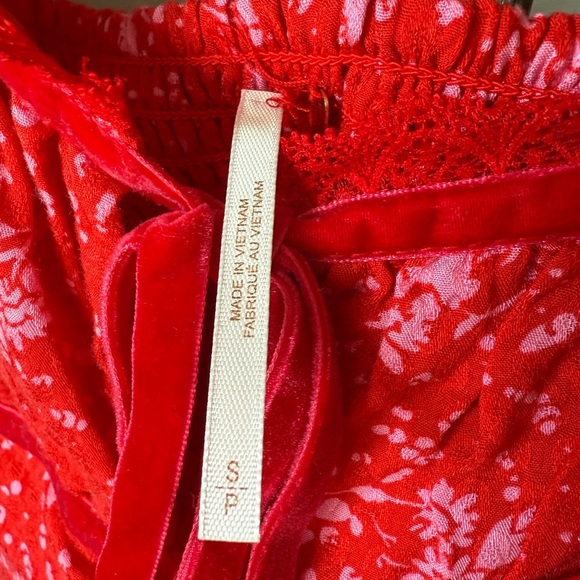 NWT Free People Tess Mini Velvet Lace Ruffle Floral Dress, Red, Small - Picture 2 of 9